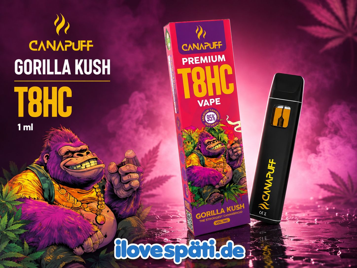 CANAPUFF Gorilla Kush T8HC Vape 95 % – 1 ml