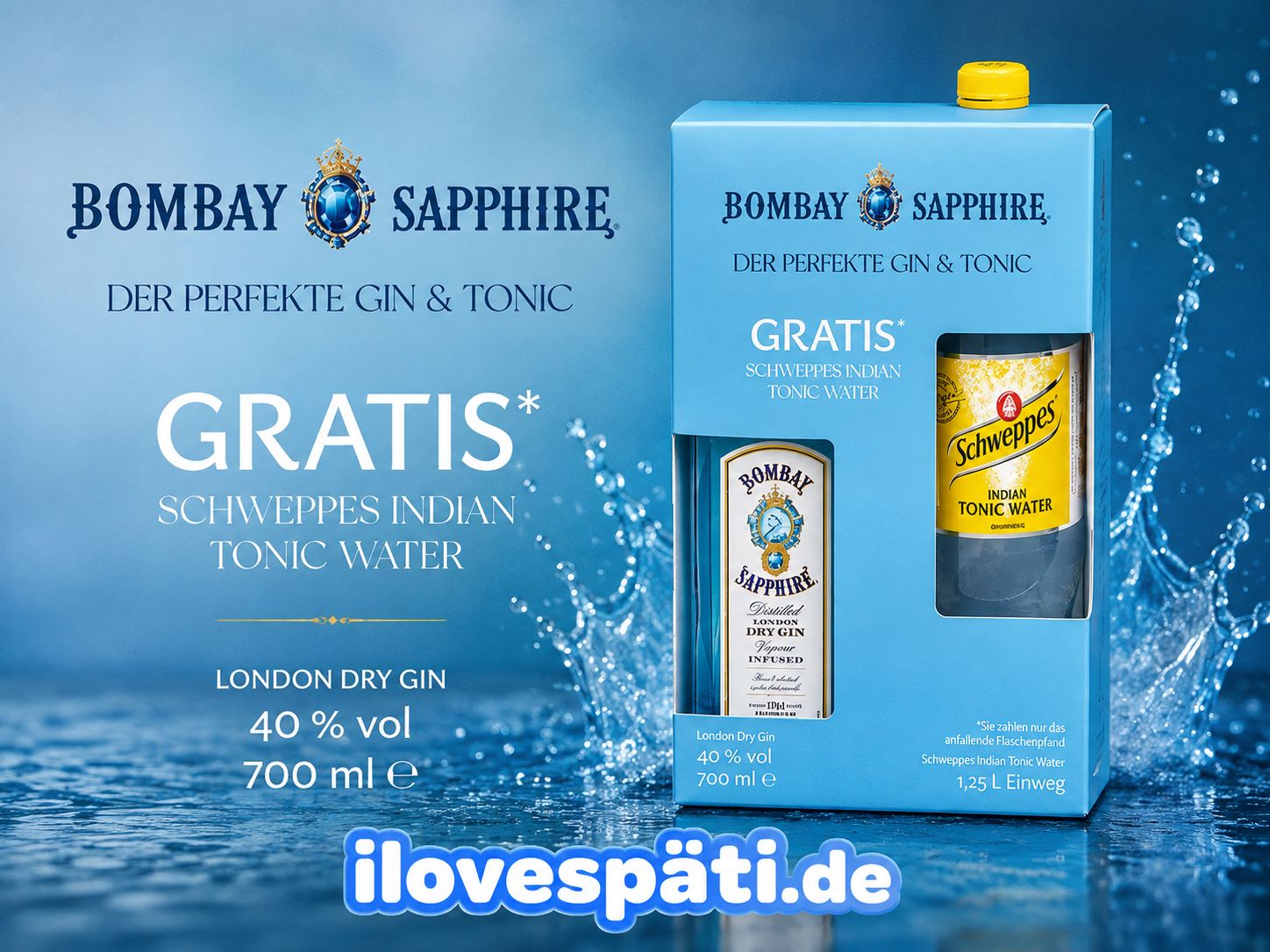 Bombay Sapphire Gin &amp; Tonic Aktionspack 0,7 l 40 % vol + Schweppes 1,25 l