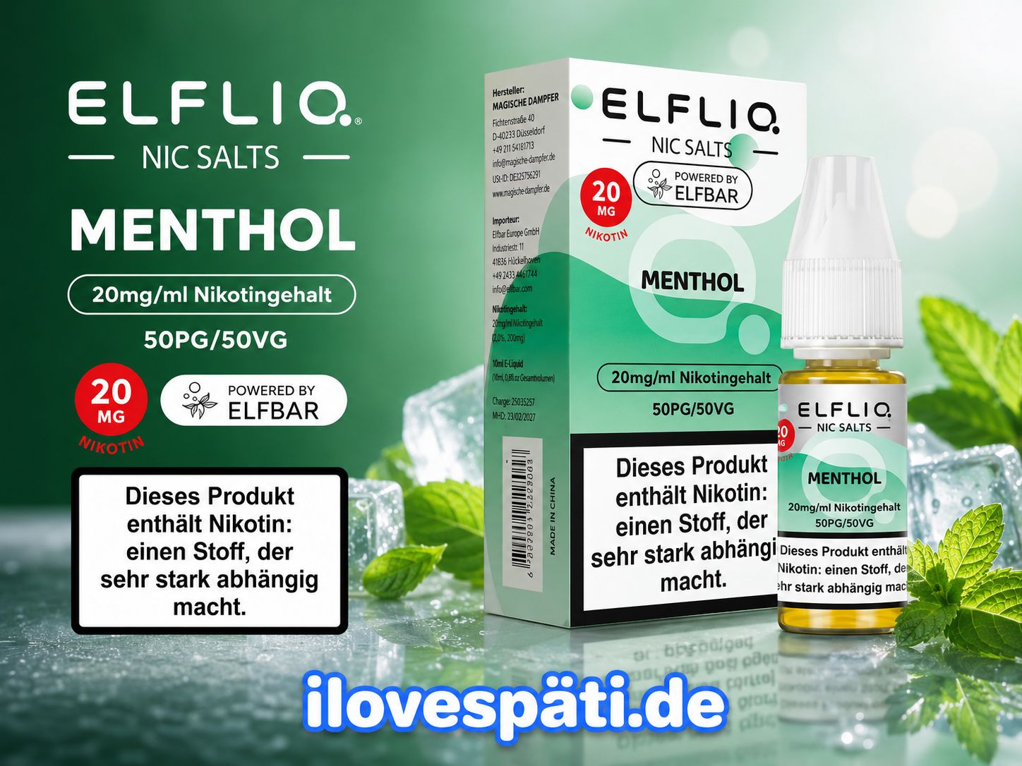 ELFLIQ Menthol Nic Salt Liquid 10 ml – 20 mg/ml