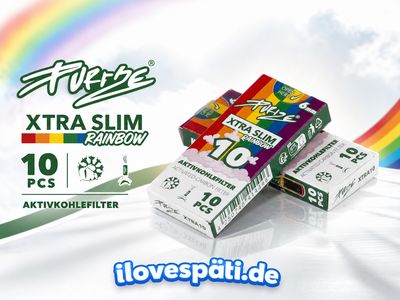 PURIZE XTRA Slim Rainbow Aktivkohlefilter 6 mm – 10 Stück
