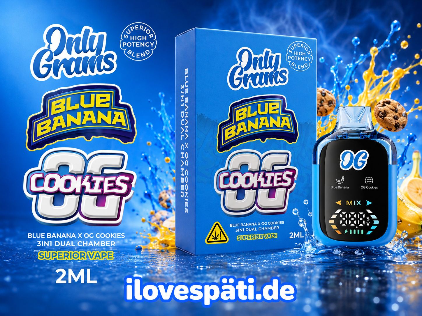 OnlyGrams Superior Dual Chamber Blue Banana × OG Cookies Vape 2 ml