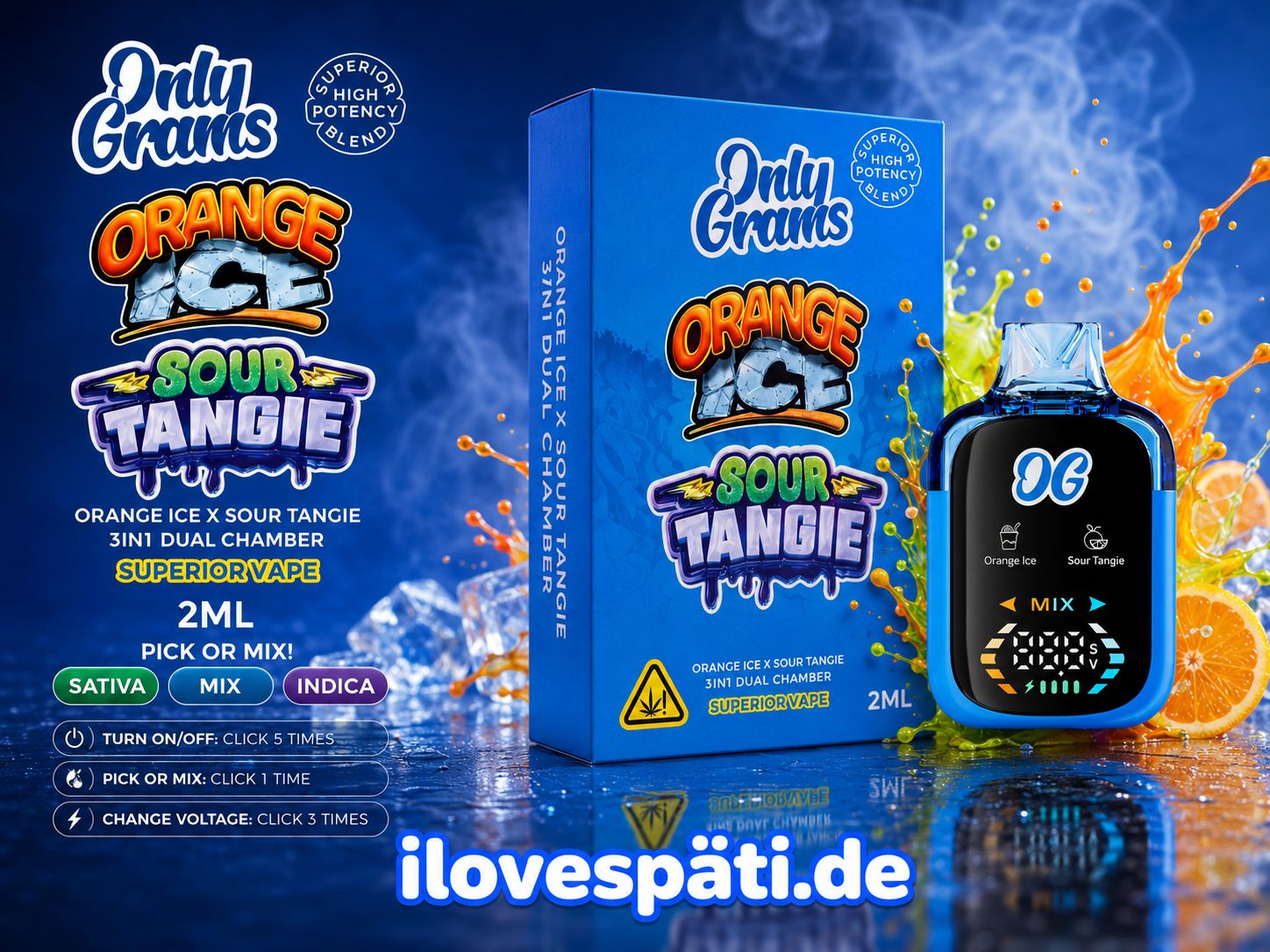 OnlyGrams Orange Ice × Sour Tangie Dual Chamber Vape 2 ml