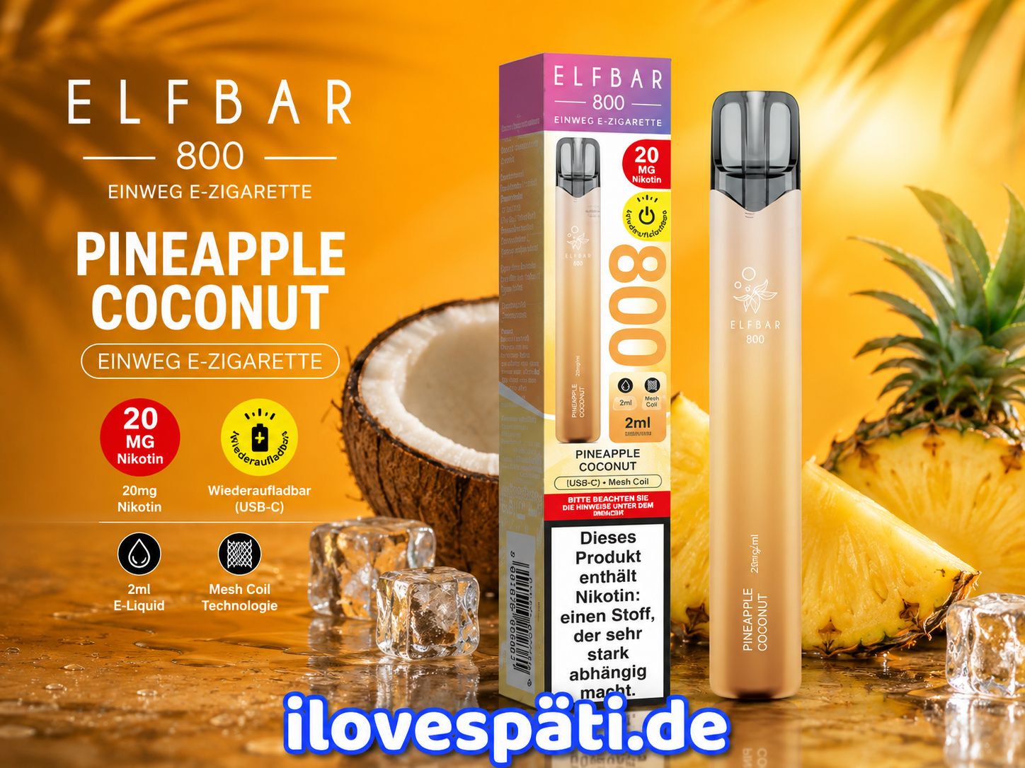 ELFBAR 800 Pineapple Coconut Einweg-E-Zigarette 2 ml 20 mg/ml