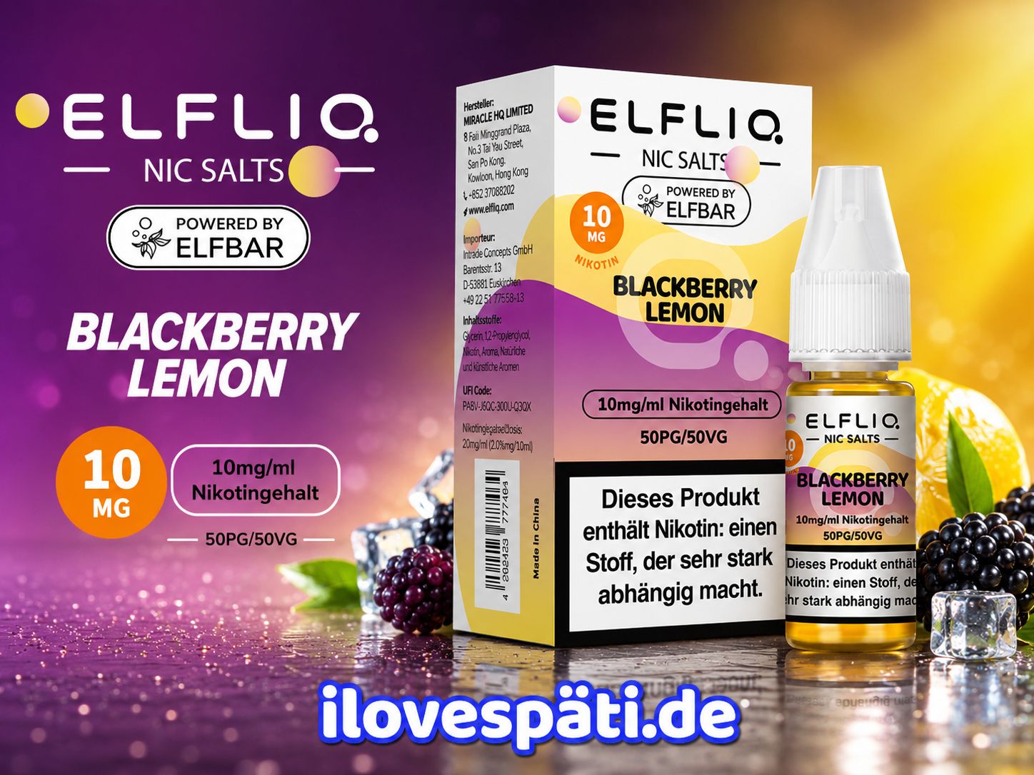 ELFBAR ELFLIQ Blackberry Lemon Nikotinsalz-Liquid 10 ml 10 mg/ml