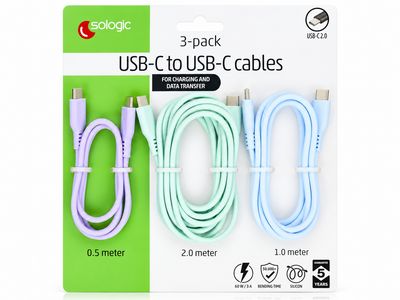 Sologic USB-C-auf-USB-C Kabel-Set 3 Stück 0,5/1/2 m 60 W
