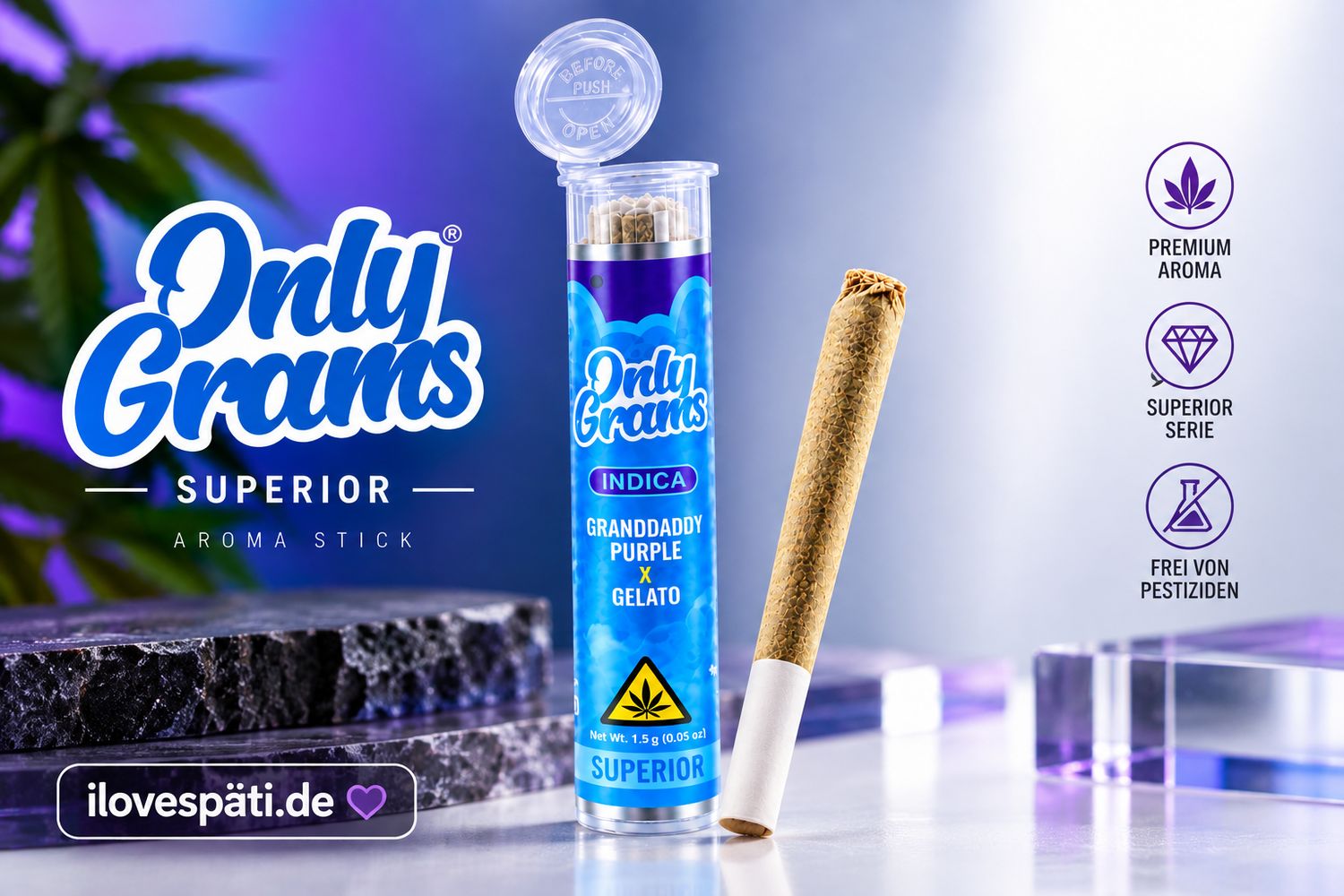OnlyGrams Superior Granddaddy Purple × Gelato Indica Aroma Stick 1,5 g