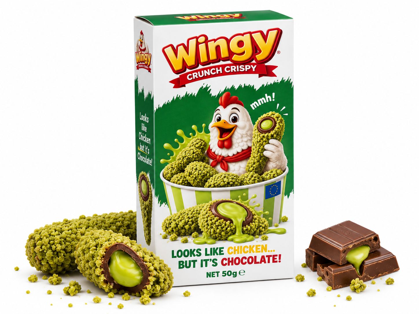 Wingy Crunch Crispy Pistazie – Schokoladensnack 50 g