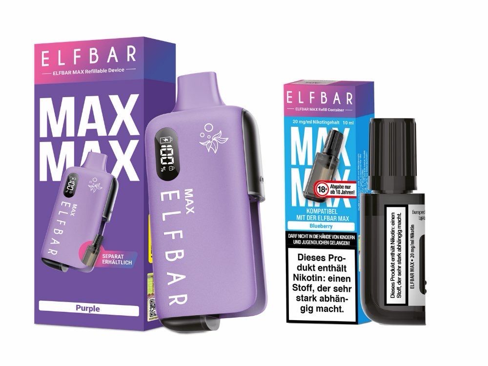ELFBAR MAX Starter-Set Purple mit Blueberry 10 ml – 20 mg/ml