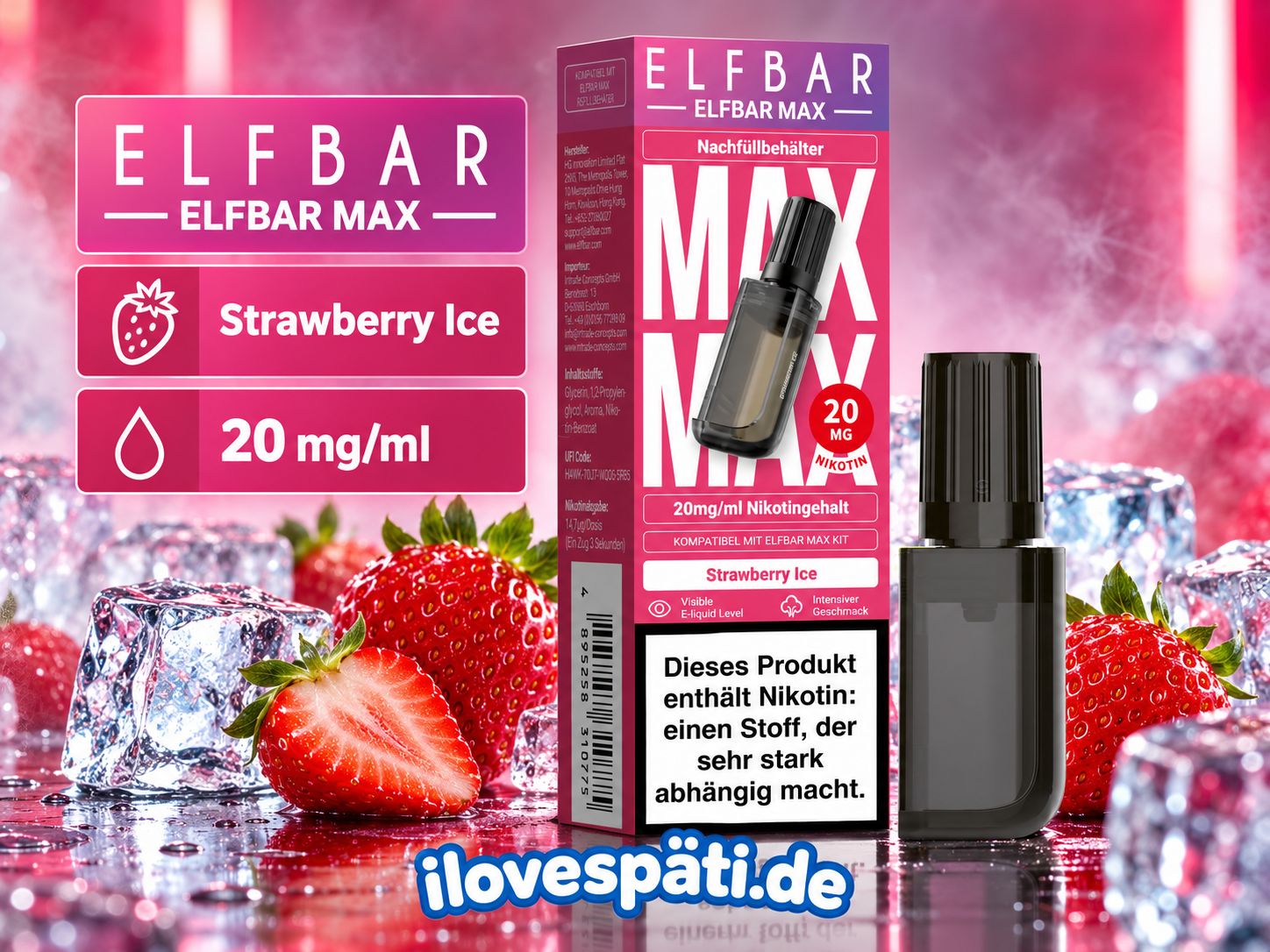 ELFBAR MAX Strawberry Ice Nachfüllbehälter 10 ml – 20 mg/ml Nikotin
