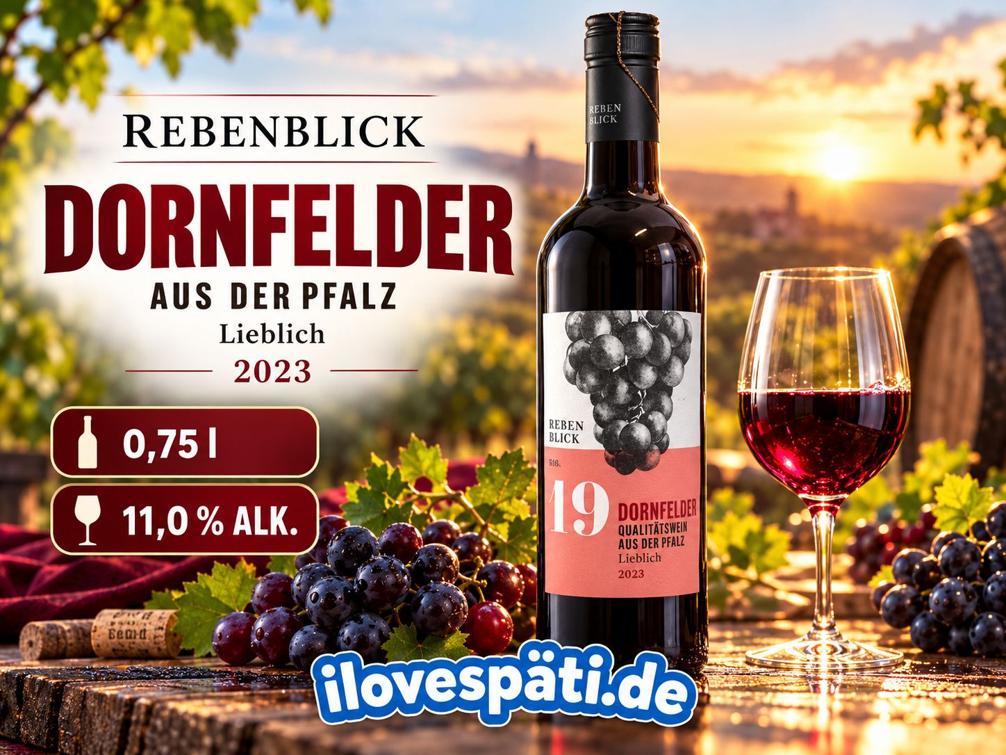 Rebenblick Dornfelder lieblich Rotwein 2023 – 0,75 l, 11 % vol.