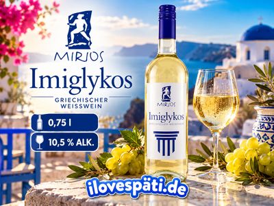 Mirios Imiglykos Griechischer Weißwein lieblich 0,75 l – 10,5 % vol. Mirios Imiglykos Griechischer Weißwein lieblich 0,75 l – 10,5 % vol.