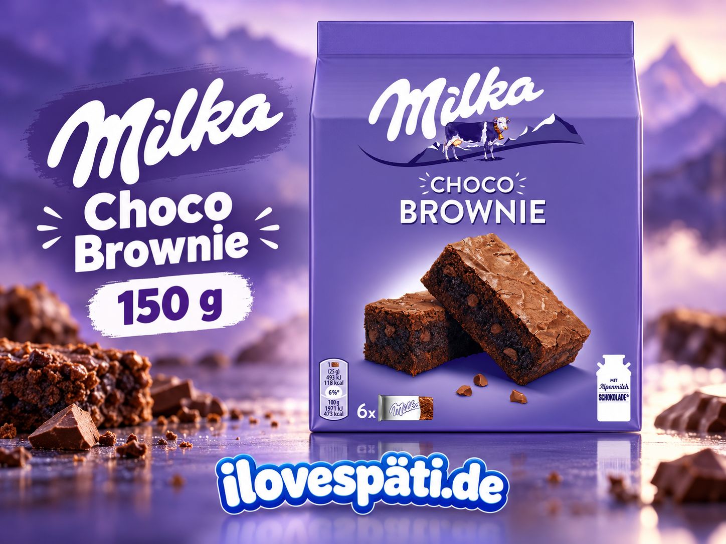 Milka Choco Brownie 6 × 25 g (150 g) mit Alpenmilch-Schokolade