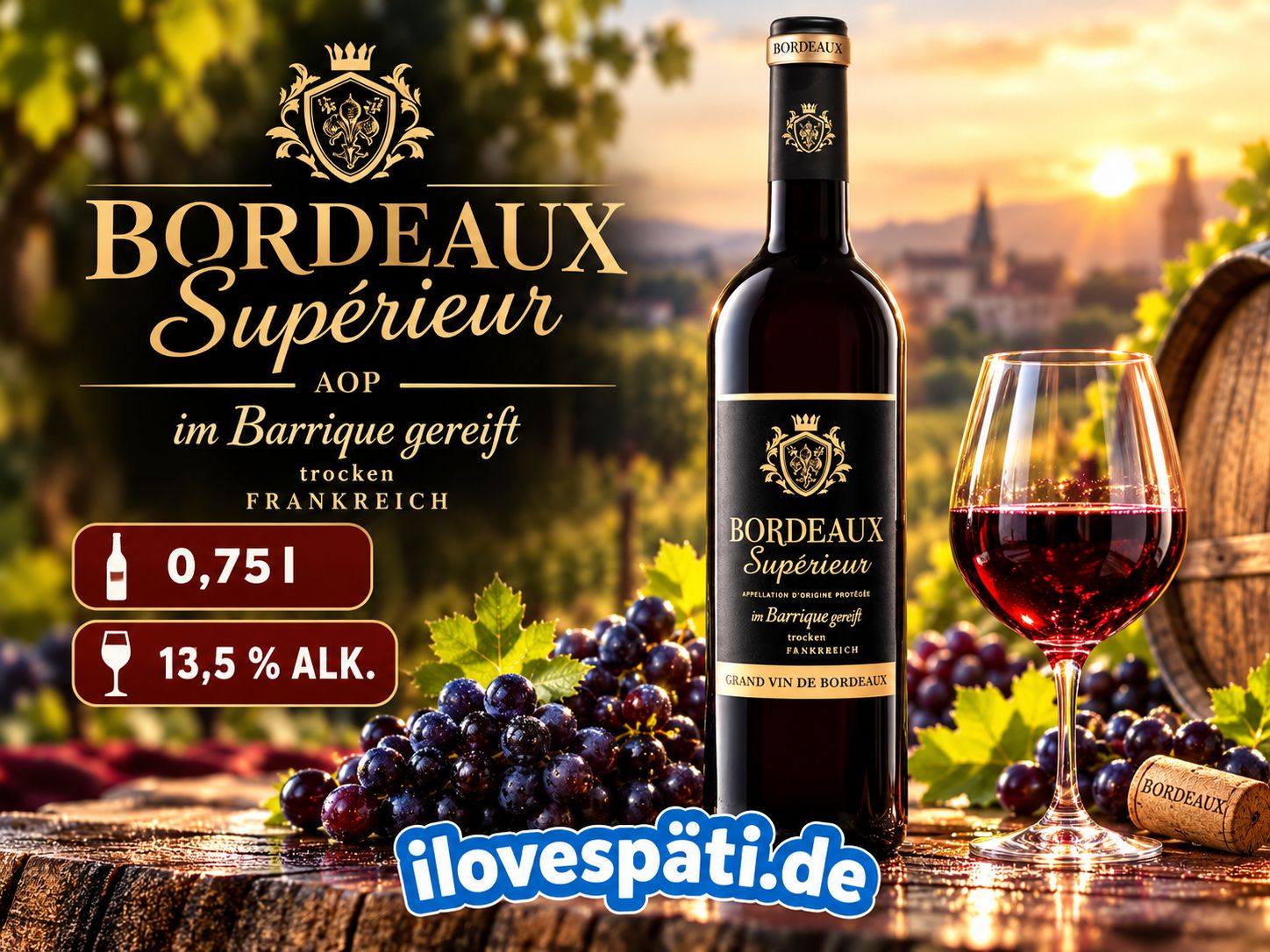 Bordeaux Supérieur AOP Rotwein trocken 0,75 l – 13,5 % vol. – im Barrique gereift