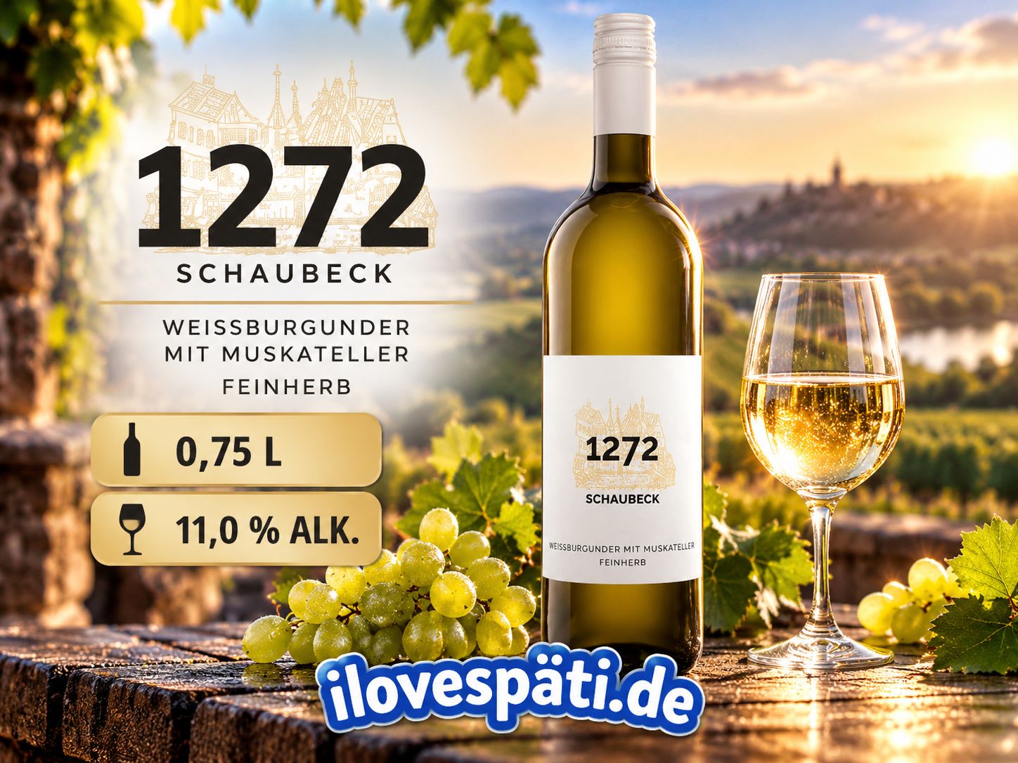Schaubeck 1272 Weißburgunder mit Muskateller feinherb 2025 – Württemberg Weißwein 0,75 l – 11 % vol.