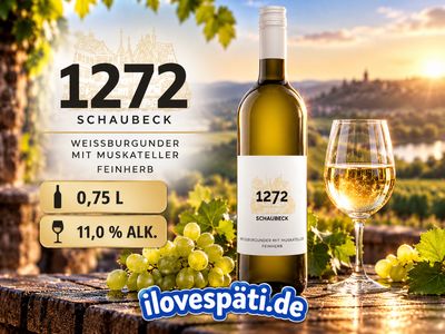 Schaubeck 1272 Weißburgunder mit Muskateller feinherb 2025 – Württemberg Weißwein 0,75 l – 11 % vol. Schaubeck 1272 Weißburgunder mit Muskateller feinherb 2025 – Württemberg Weißwein 0,75 l – 11 % vol.