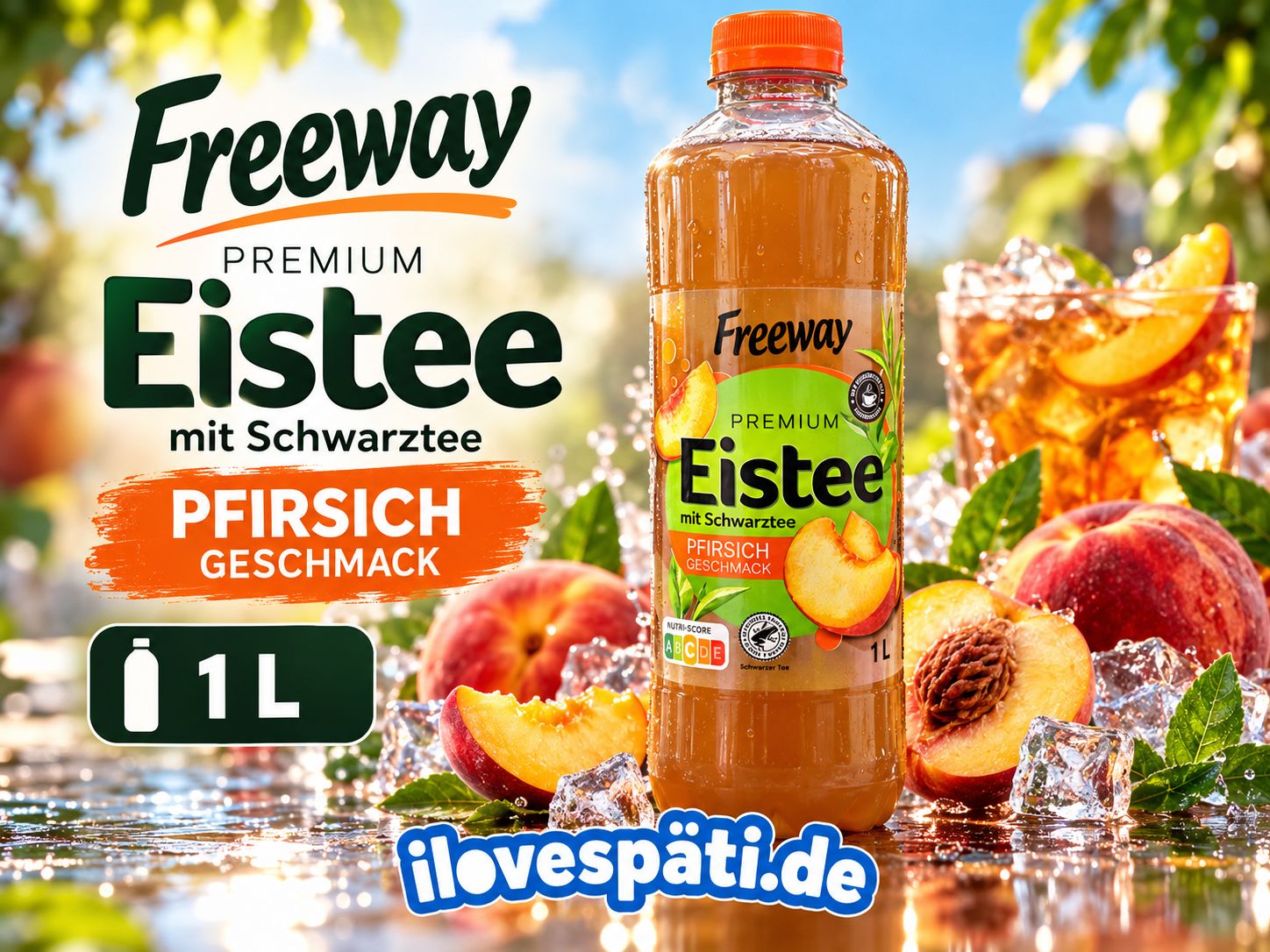 Freeway Premium Eistee Pfirsich mit Schwarztee 1 L