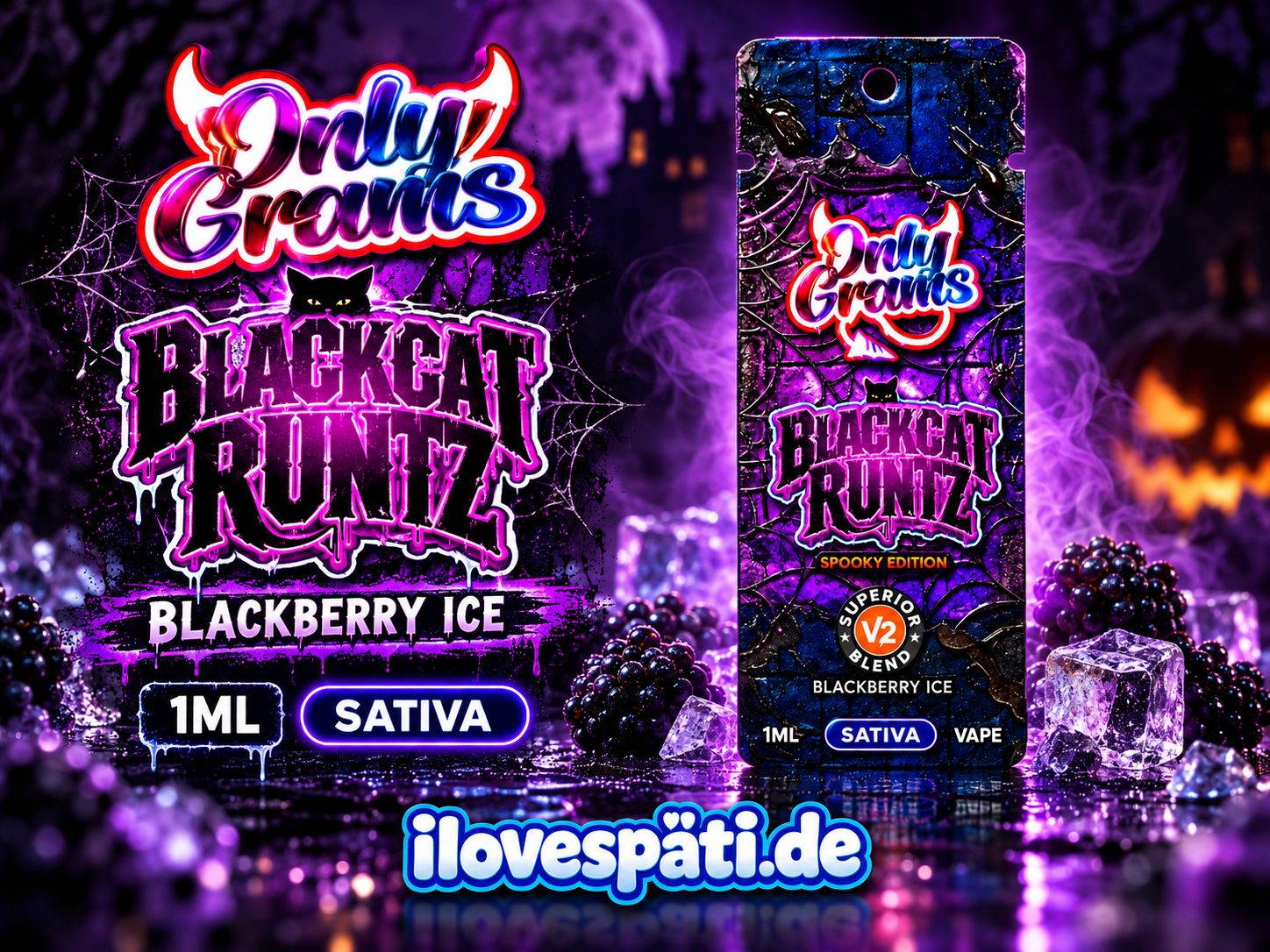 OnlyGrams Blackcat Runtz Spooky Edition V2 Sativa Vape 1 ml – Blackberry Ice