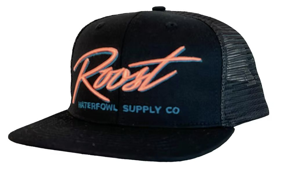 Roost Black 7 Panel w/ Pink Script Logo Hat