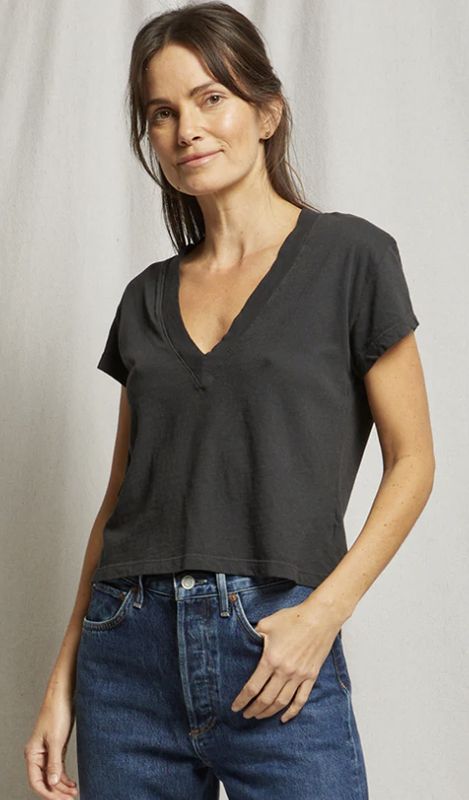 T103 - alanis - recycled cotton v neck - wb Black