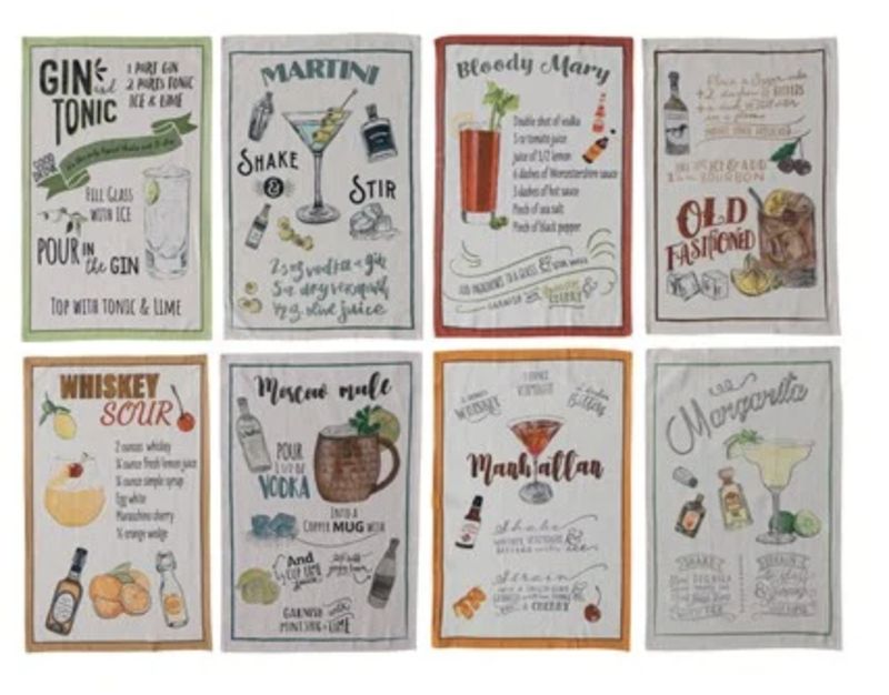 Cotton Printed Tea Towel w Cocktail