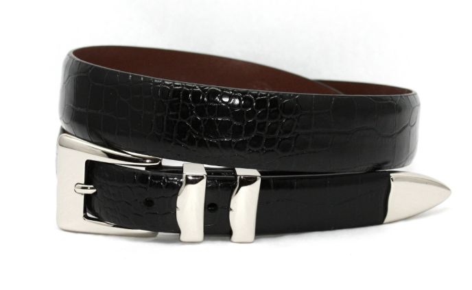 Blk Croc Calf Taper w Pol NKL Bkl