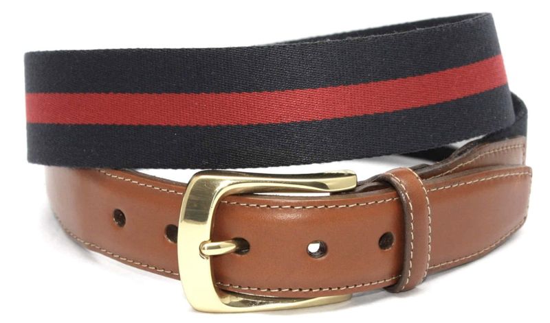 35 MM Nvy Red Nvy Surcingle w tan calf