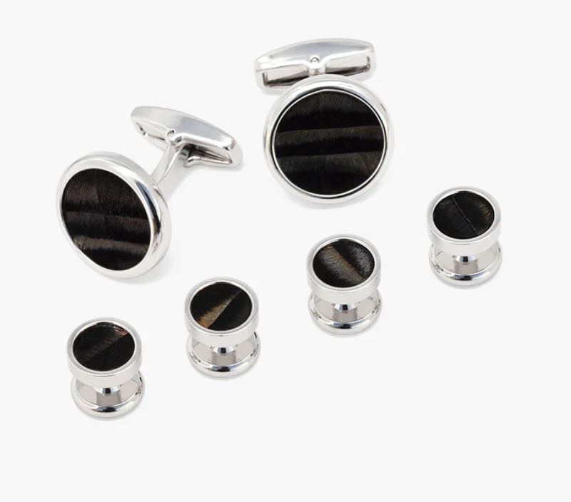 Chino Cufflink &amp; Studs Set Rhodium