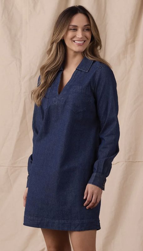 Lightweight Denim Mariner Dress - Dark Indigo