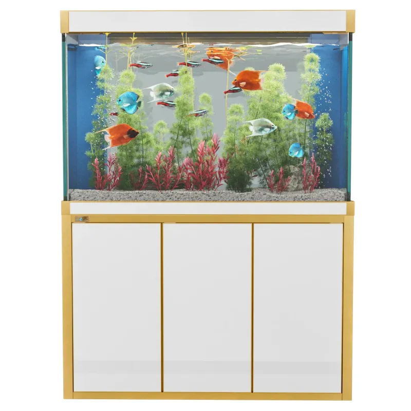 Aqua Dream 135 Gallon Tempered Glass Aquarium White and Gold