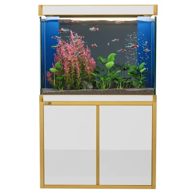 Aqua Dream 100 Gallon Tempered Glass Aquarium White and Gold