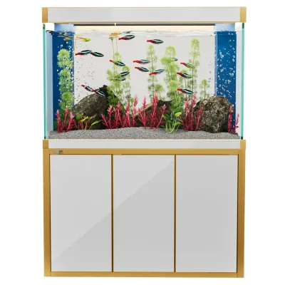 Aqua Dream 175 Gallon Tempered Glass Aquarium White and Gold