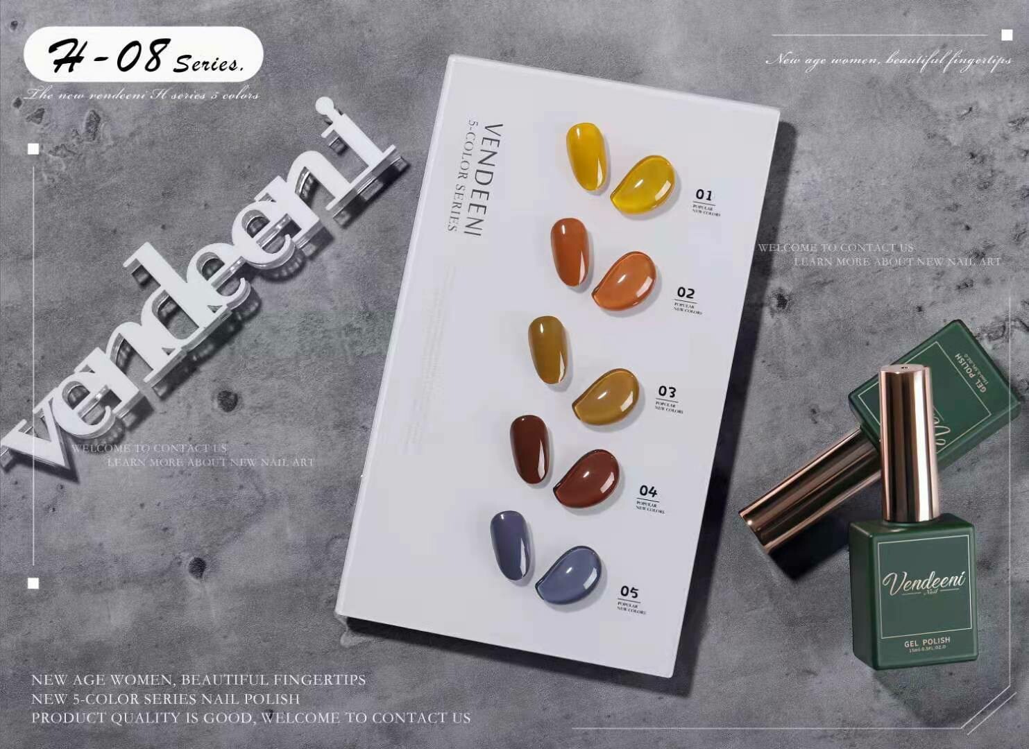 Crazy Promotion - Vendeeni UV/LED Gel Polish 15ml H08 5pcs/Set R120!! WITH COLOUR CHART!!