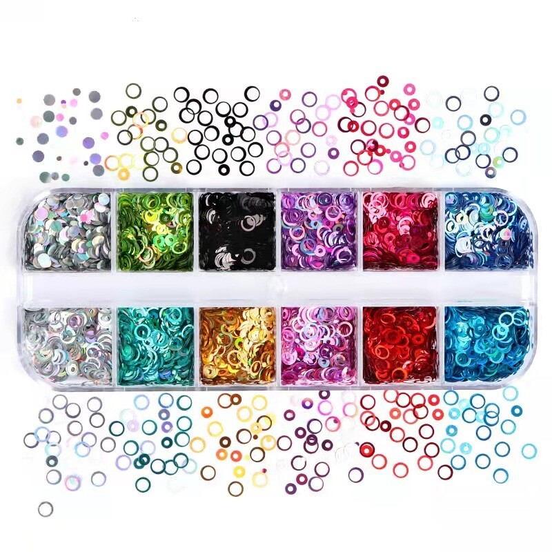 12 Colours Round Laser Glitter Nail Decoration