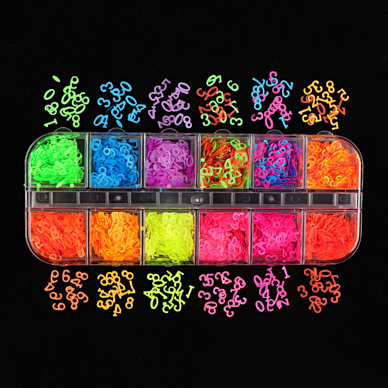 12 Grid Fluorescence Number Nail Decoration