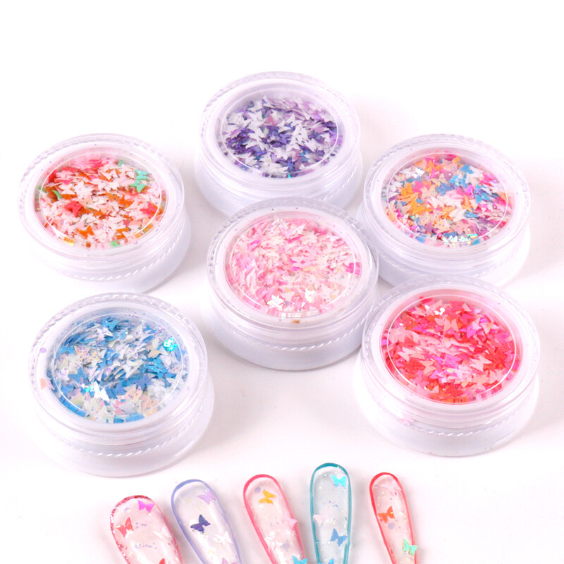 6 Pots Butterfly Nail Decoration