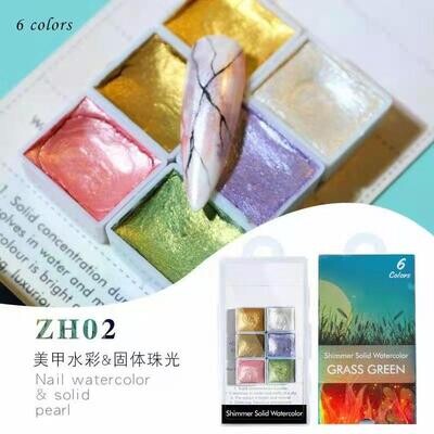 6 colours Shimmer Solid Watercolour Pigment -ZH