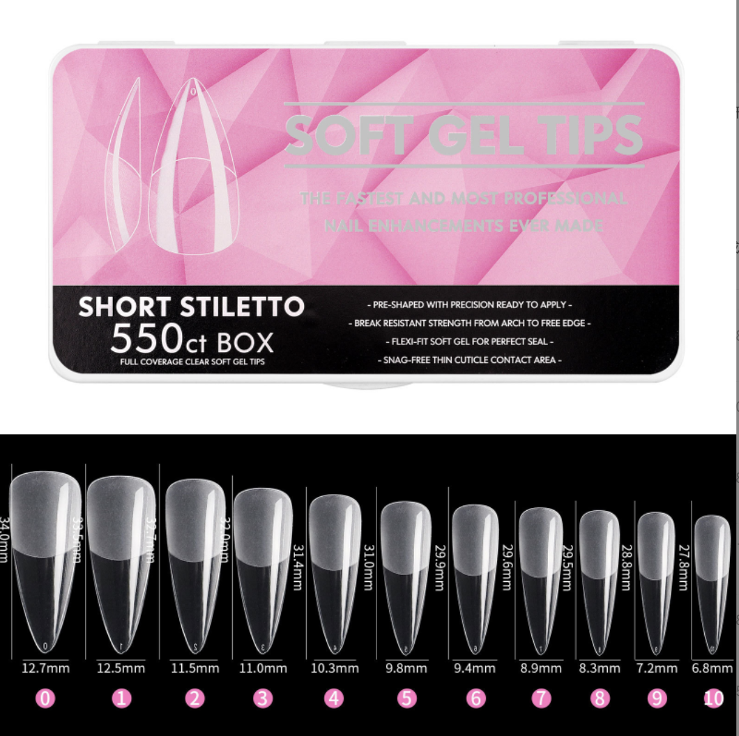 Full Coverage Clear Soft Gel Tips Short Stiletto 550PCS (2) - NOTE LENGTH