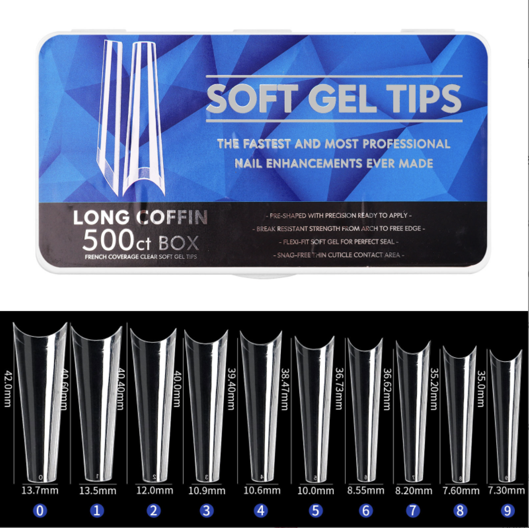 French Coverage Clear Soft Gel Tips Long Coffin 500PCS (6)