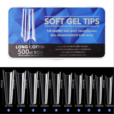 French Coverage Clear Soft Gel Tips Long Coffin 500PCS (6)