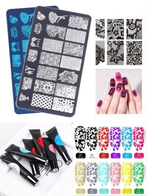 Clearance Sale - 12 Colours Stamping Gel + 2 Stamping Plate