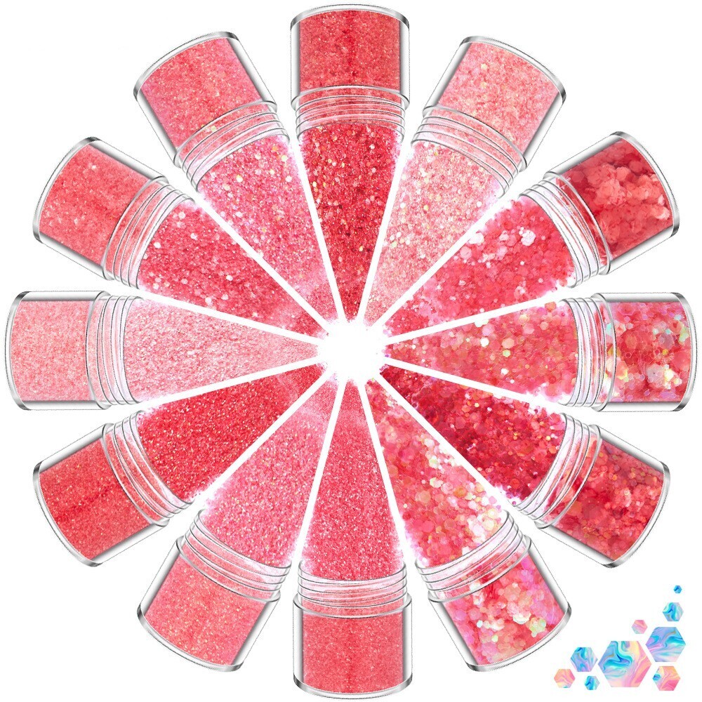 12 Bottles Pink Glitter 10g