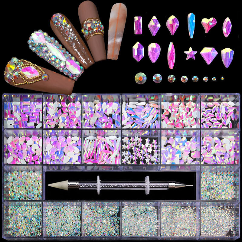 21 Grids Luxury Rhinestone Kit ( 600pcs Big Rhinestone + 2500 Small Flat Rhinestone )