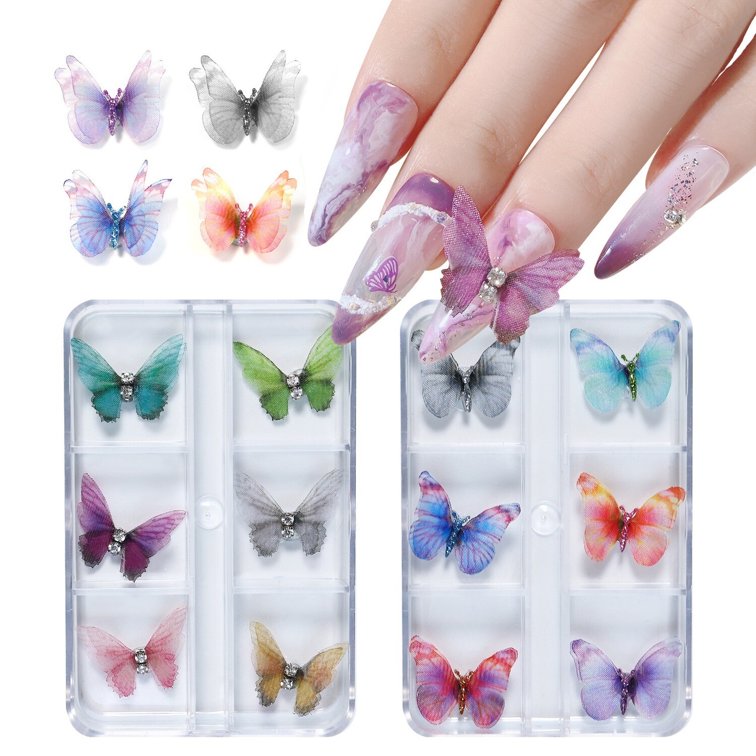 6 Grids 3D Big Butterfly Nail Decoration