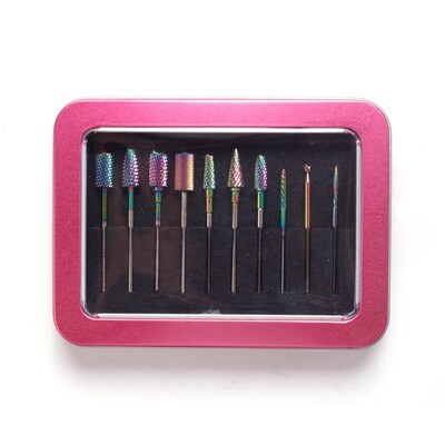 10pcs drill  Colourful tungsten steel grinding head in aluminum box