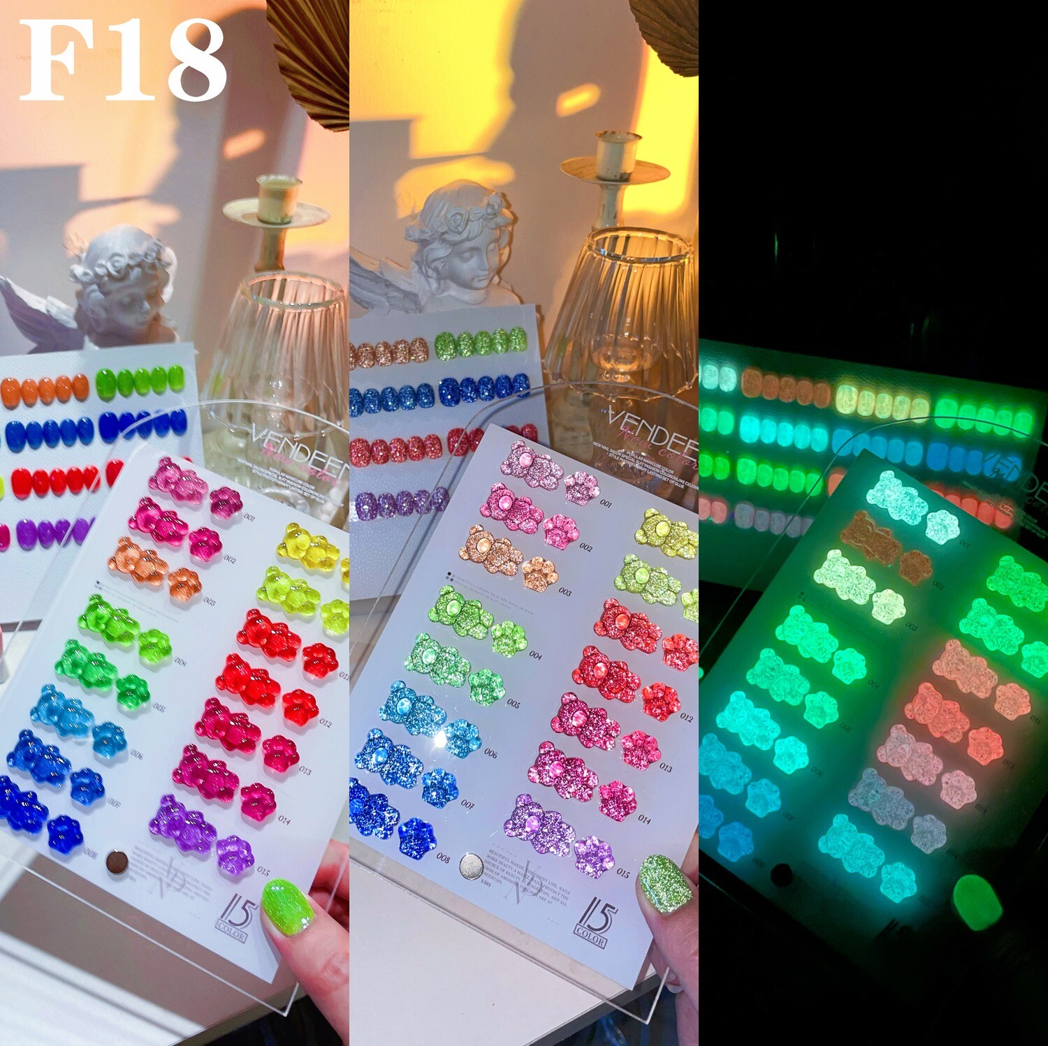 Vendeeni 15 Colours Glow in Dark Diamond Chipping Gel Polish 15ml - F18