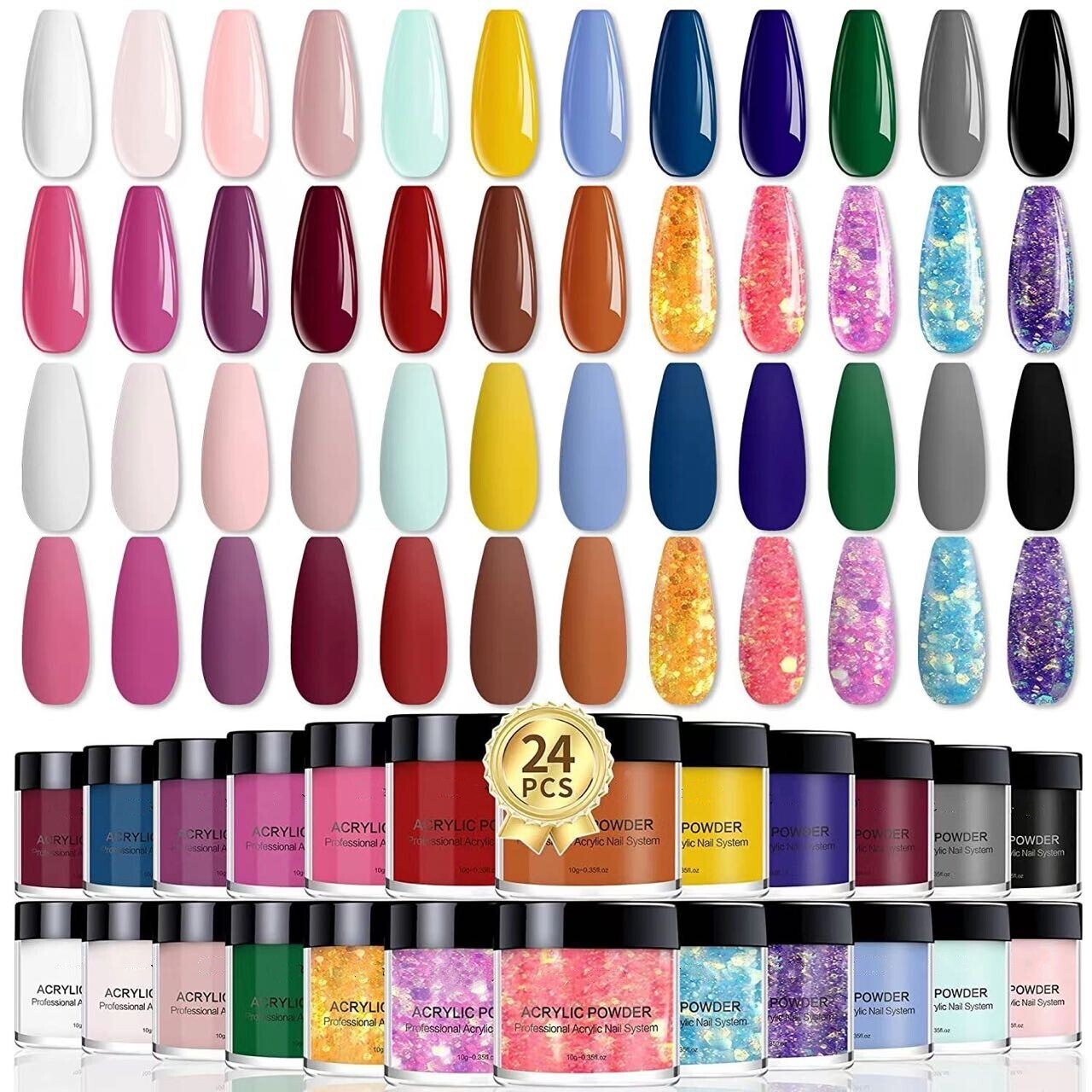 24 Colours 10ml Colour Acrylic Powder