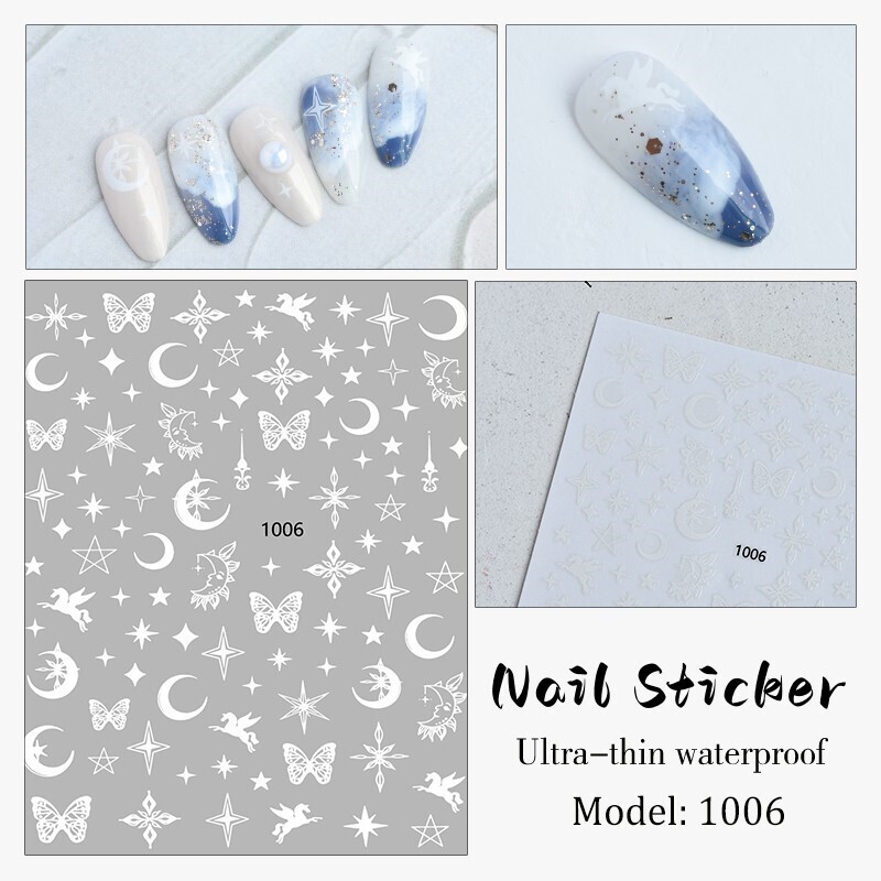 Nail Sticker - JO1006 White Pegasus Buttefly Moon Star