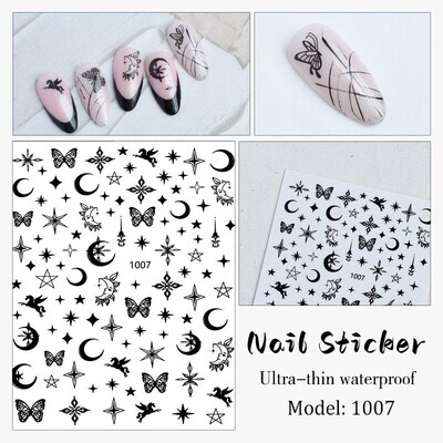 Nail Sticker - JO1007 Black Pegasus Butterfly Moon Star