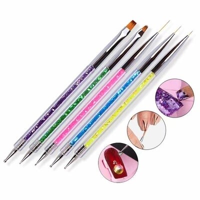 5pcs double side dotting tool + Flat Gel + Striping Brush Set