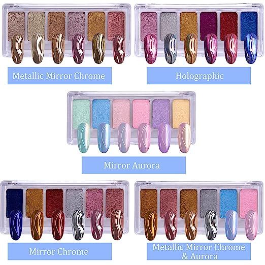 Chrome Powder 6 Colors Solid Nail Powder Palette